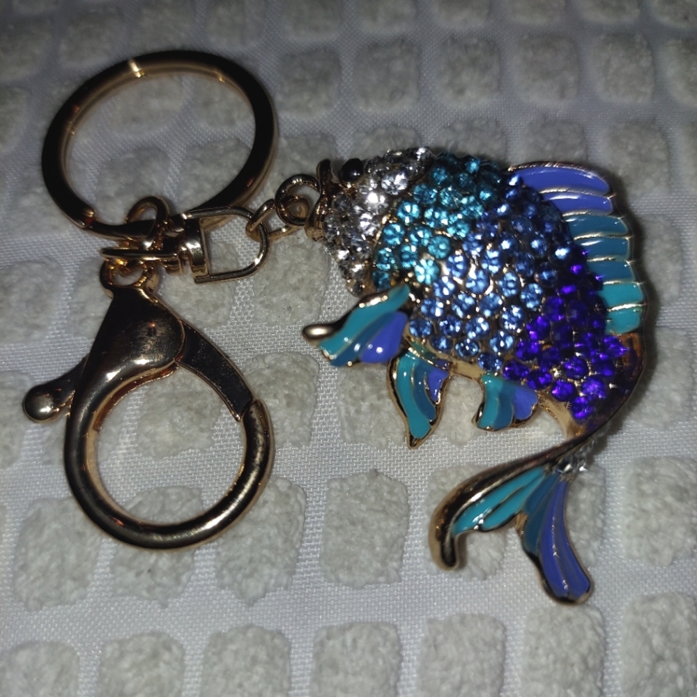 Enamel & Rhinestones Fish Keyring Purse Charm
